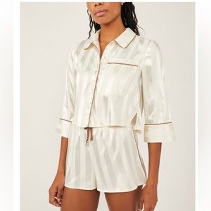 Free People Satin White Pajama Set, size Medium